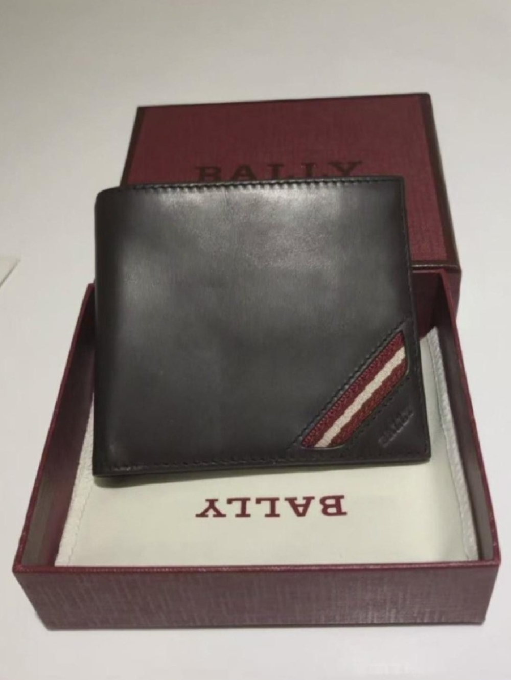Bally Brown Leather Wallet with Red and Cream Stripe